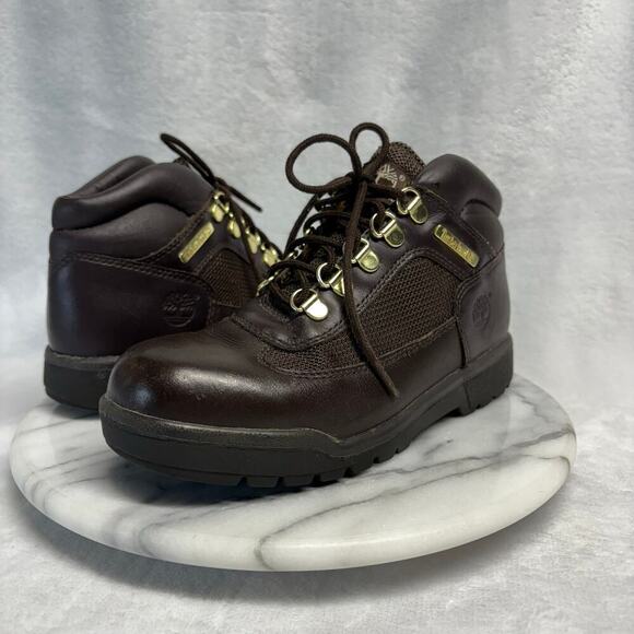 Timberland Field Boots‎ Kids 3.5 Brown Leather Hiking Winter Lace Up Lug Sole - Picture 1 of 14